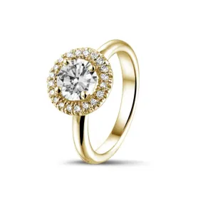 0.50 quilates Halo anillo solitario en oro amarillo con diamantes redondos 