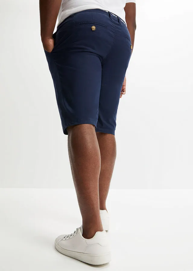 Bermuda estilo chino con lino, cordón y corte regular Azul marino