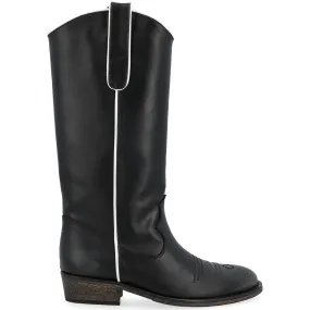 Bota tejana  negra con perfil blanco