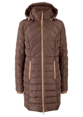 Chaqueta larga acolchada con relleno marrón