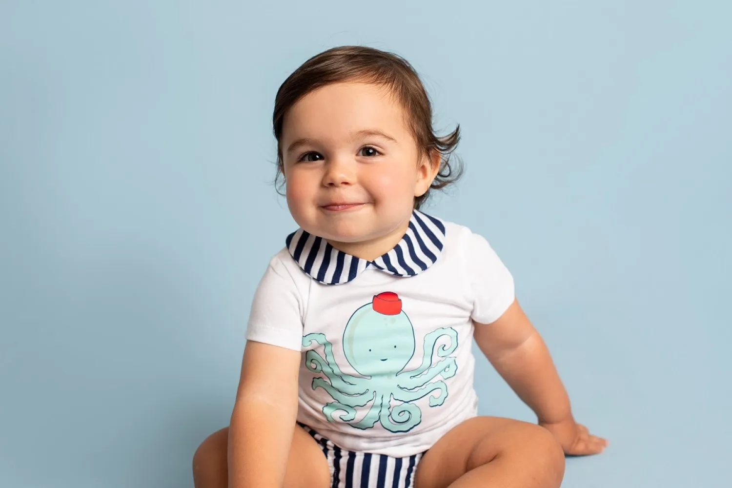 Conjunto para niño camiseta con pulpo y braga rayas marino