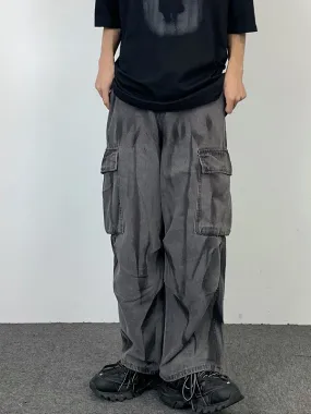 Jeans cargo sueltos con bolsillo grande y teñido anudado para hombre